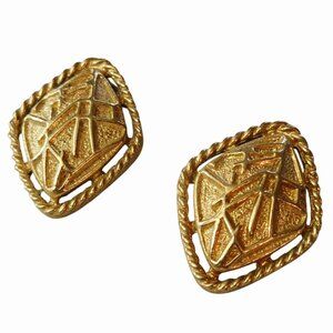 Sarah Coventry Teahouse Clip On Earrings Vintage Asian Abstract Gold Tone Design